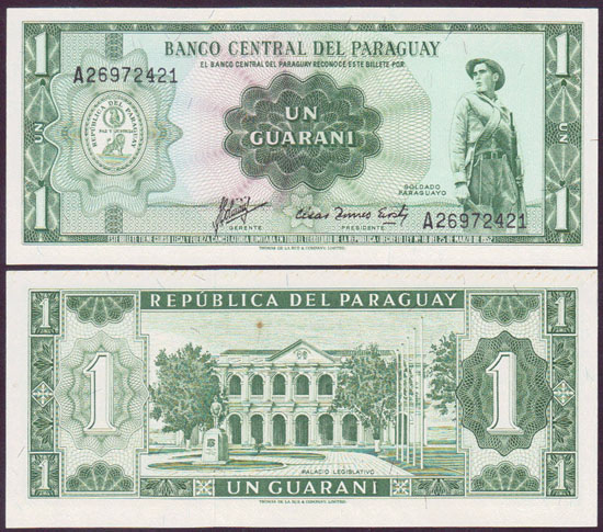 1952 Paraguay 1 Guaranies (Unc) P.193b L001495